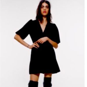 Zara mini dress puff sleeve black size medium NWT